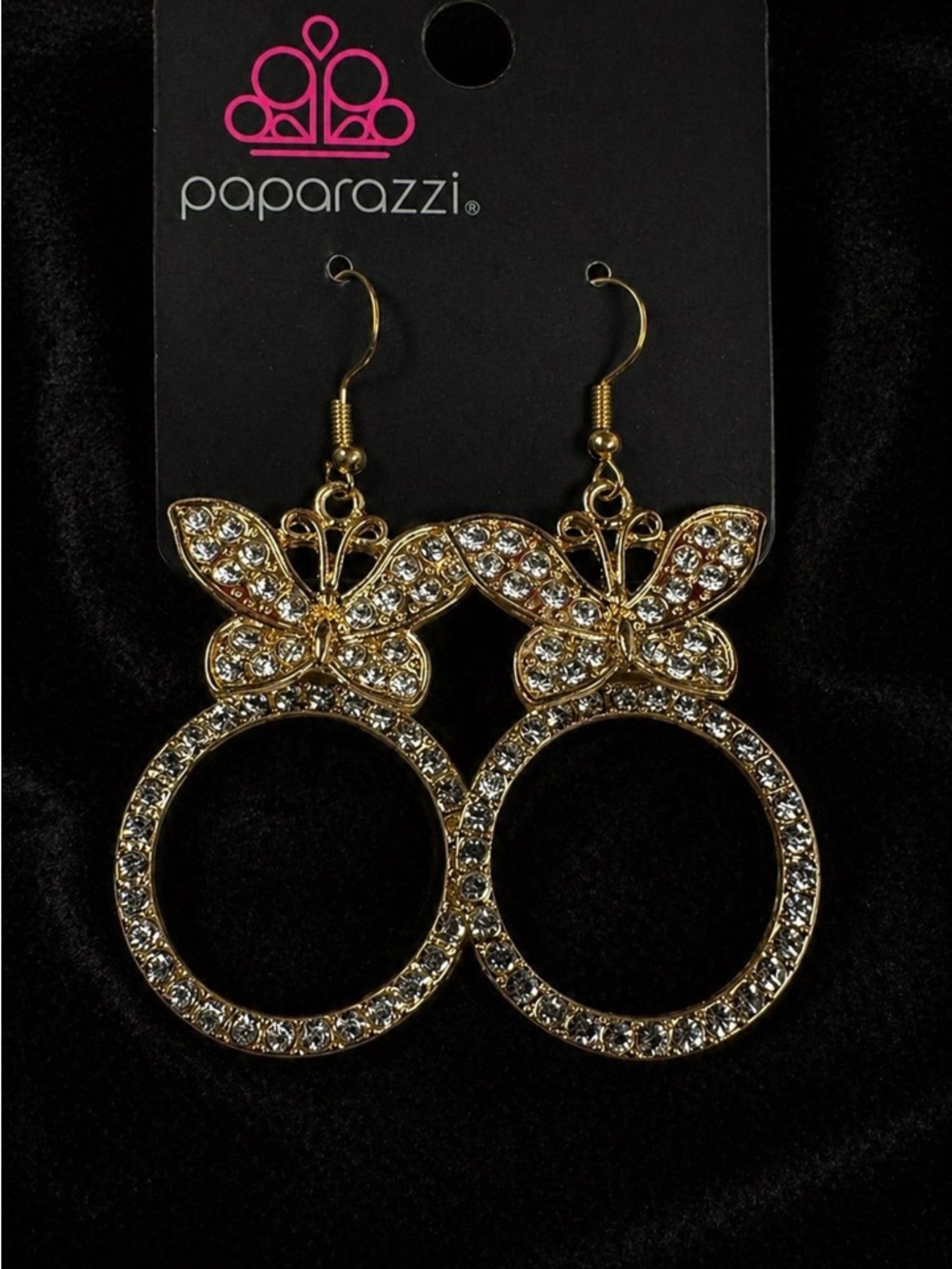 paparazzi Gold Butterfly Hoop Earrings with Sparkling Crystals